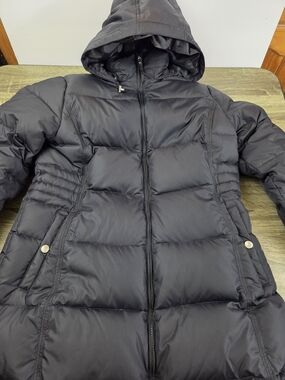 Lands' End Down Puffer Parka Jacket Women's Medium Black Hooded Coat Quilted